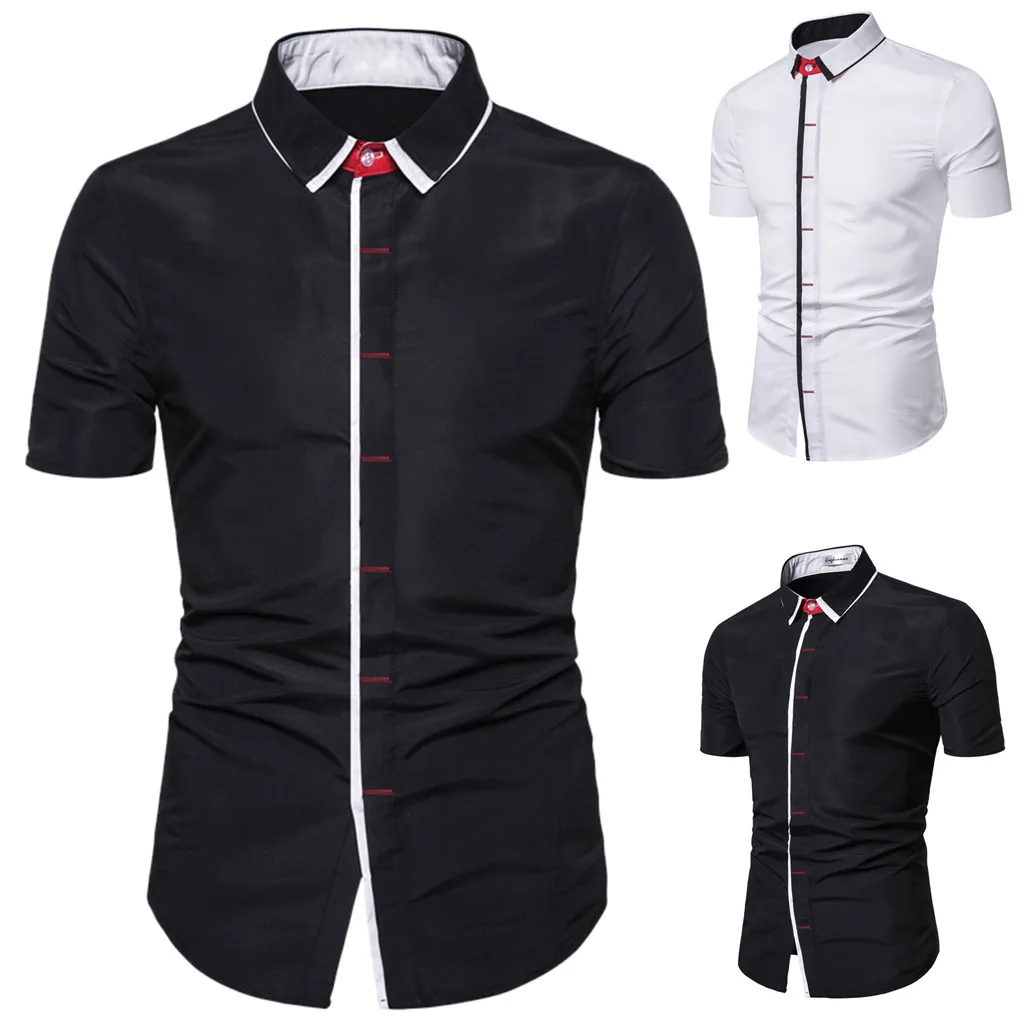 Feitong рубашки для мужчин Camisa Masculina облегающие шорты с рукавом однотонные повседневные рубашки на пуговицах для мужчин