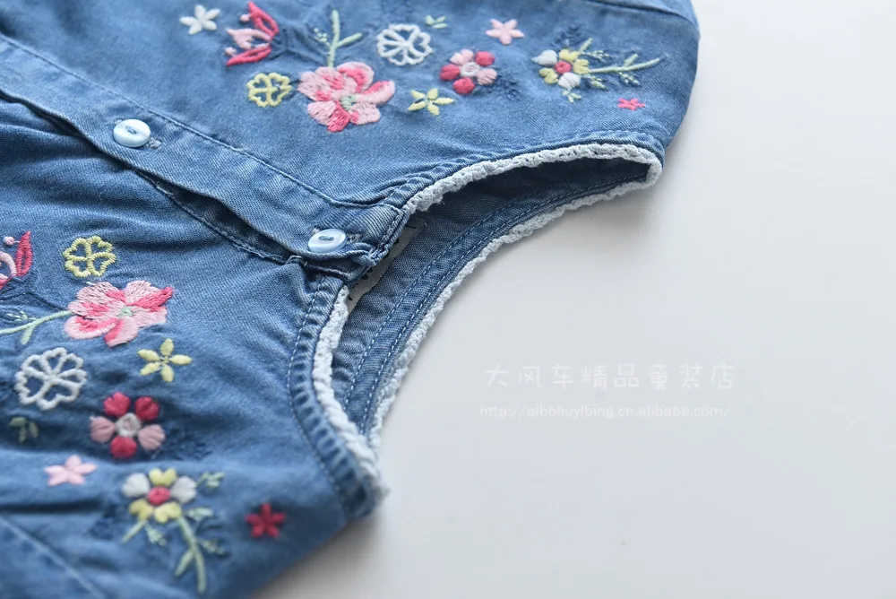 

1224 Childrenswear 2019 Summer New Style Flower Embroidered Girls' Short Sleeve Shirt Computer Cable Lock
