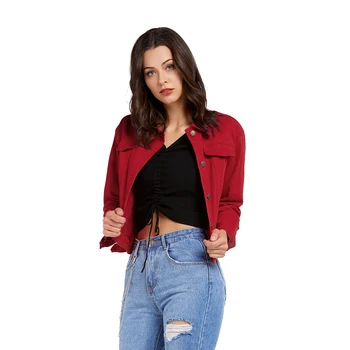 

Women's short long-sleeved hole wash denim jacket