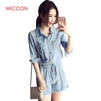 

2020 Denim Jumpsuit Girls Women Jeans Playsuit Elastic Waist Sashes With Pockets Rompers Overalls Plus Size Macacao