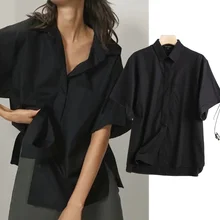 

Jenny&Dave Shirt WomenEngland Fashion Simple Poplin Black Solid Casual Summer Blouse Women Blusas Mujer De Moda 2021Kimono Tops