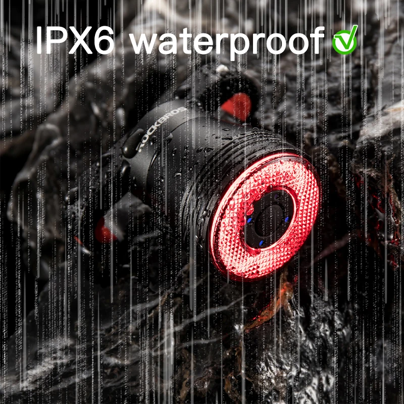 Perfect ROCKBROS Bike IPx6 Waterproof Smart Brake Sensing Light Auto Start/Stop LED Charging Cycling Taillight Bicycle Light Accessories 2