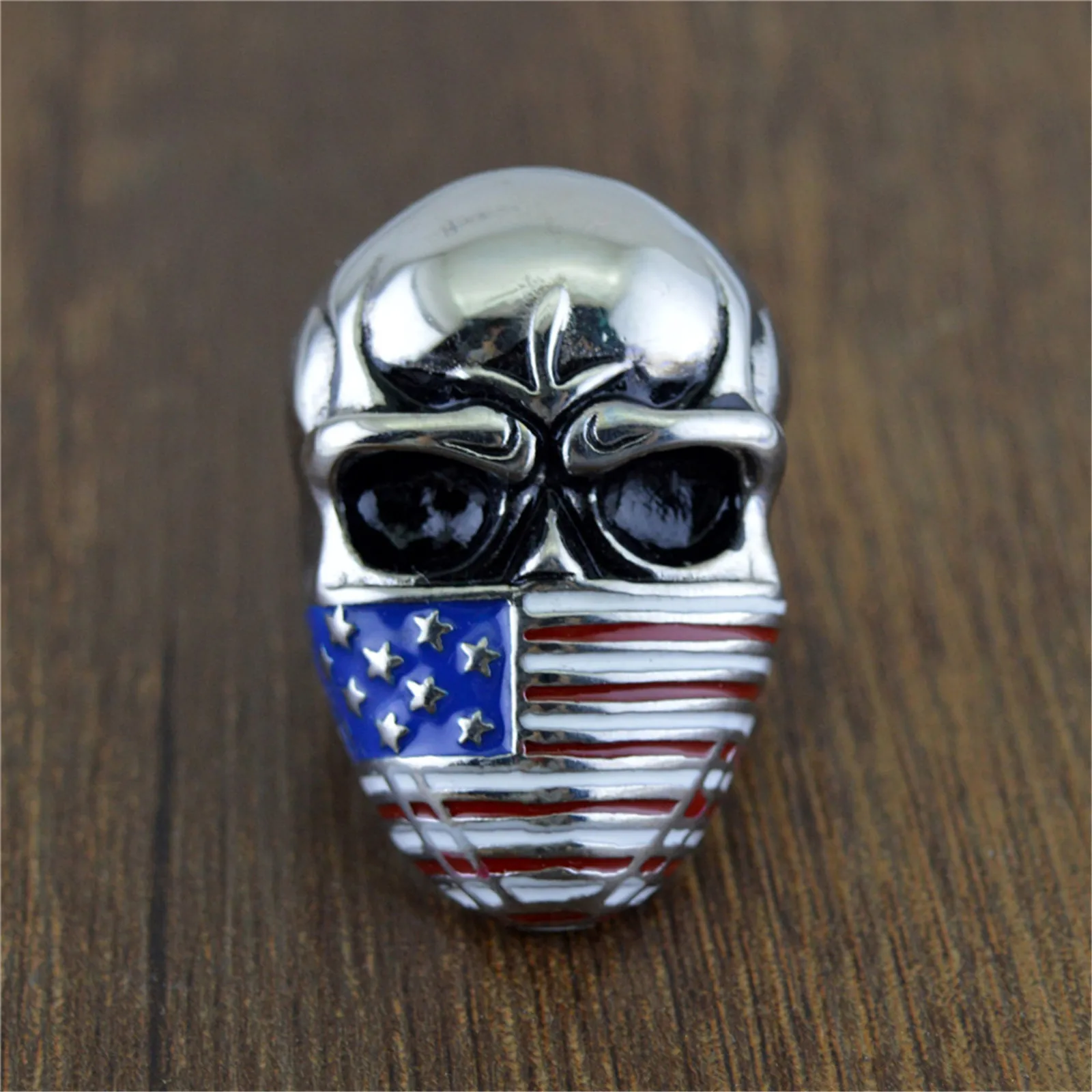 

American Skull Ring for Men and Women Stainless Steel US National Flag Mask on Skeleton Punk Style Cool Fashion Jewelry