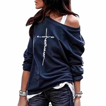 

Hoodies For Women Love Letters Print Round Neck Shoulder Hoodies Tops Kawaii Sweatshirt Femmes Women Female Printing Thick 2018