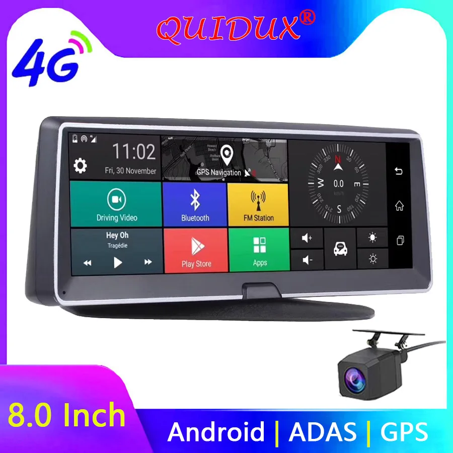 QUIDUX 4 г автомобильная камера GPS naivgator 8,0 "Android 5,1 автомобилей DVRs Wi Fi FHD 1080 P видео регистраторы регистратор видеорегистратор для автомобиля ADAS
