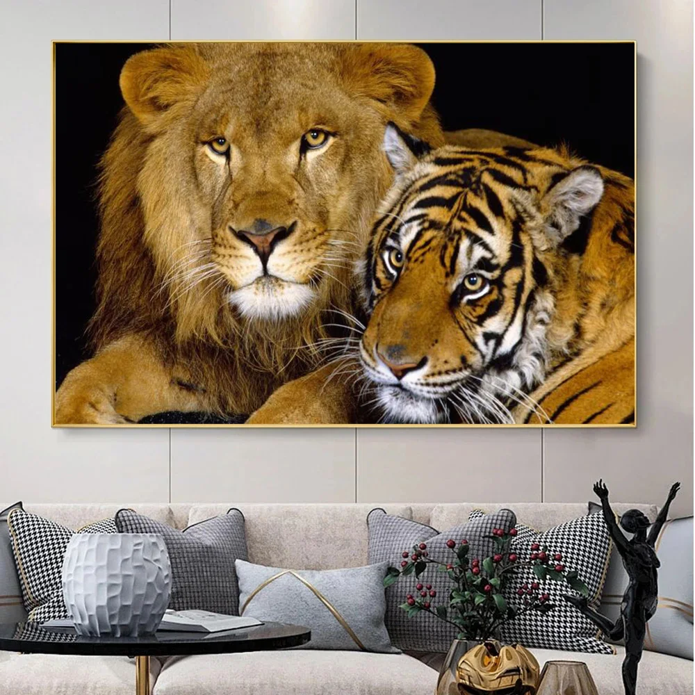 Льва и картина тигр на холсте Плакаты принты Wall Art абстрактные картины Куадрос