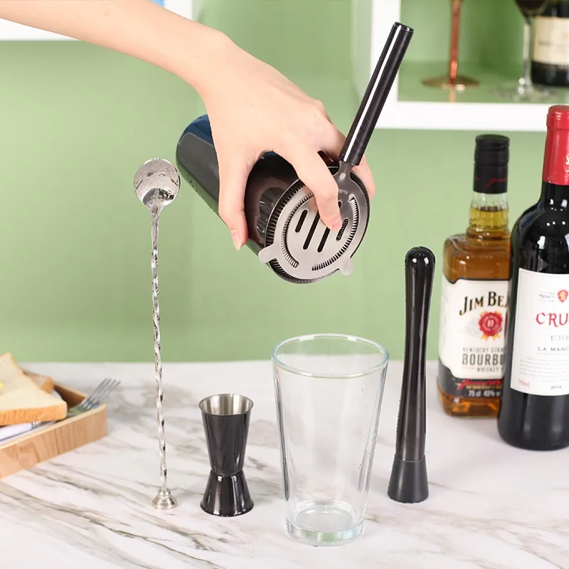 Unique cocktail shaker bar 5-piece stainless steel black cheap bar set