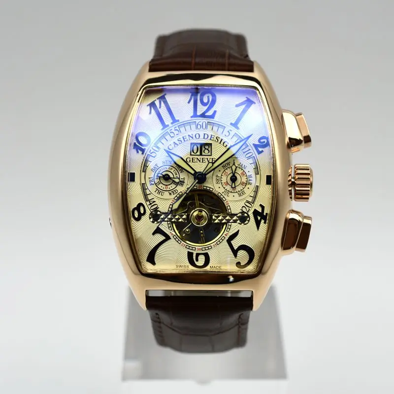 Механические часы Tourbillon, мужские роскошные часы от ведущего бренда CASENO, кожаный ремешок, мужские автоматические часы с скелетом, Прямая поставка, мужские часы - Цвет: 7