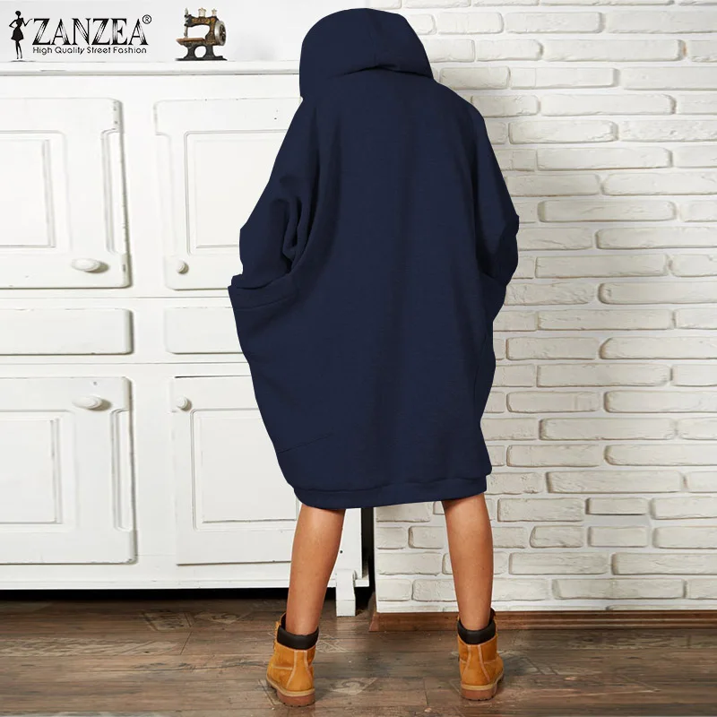 Женская толстовка ZANZEA размера плюс 5XL Повседневная зимняя с капюшоном пальто