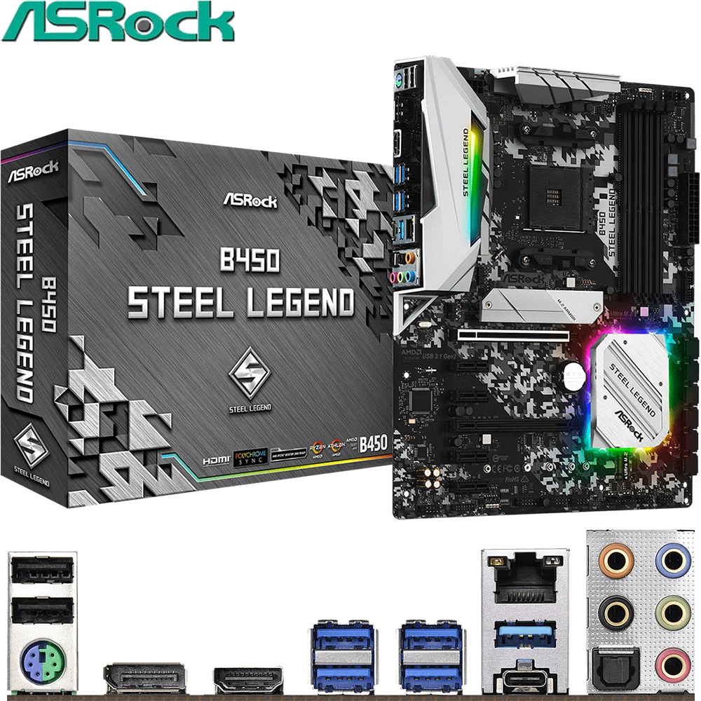 

New ASRock B450 Steel Legend AMD AM4 Ryzen 3/5/7/9 1th/2th/3th Athlon USB3.1 HDMI DisplayPort M.2 ATX Desktop PC Motherboard