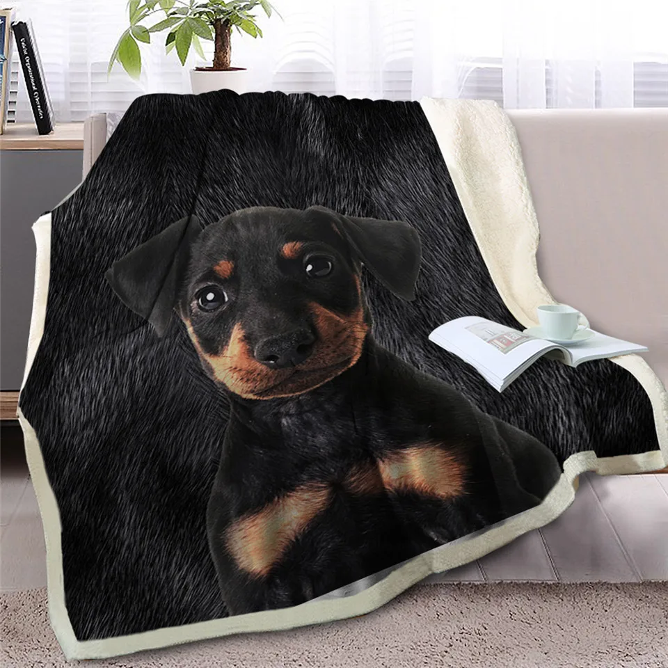 

HM Life Blanket for Bed Sofa Black Dog Fur Print Soft Sherpa Fleece Blanket Animal Bedding 3D Puppy Plush Comfortable Thin Quilt