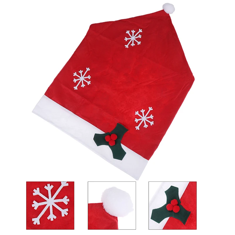 

1pcs Xmas Decoration Red Hat Cap Chair Cover Snowflake Christmas Dinner Table for Home Chair Back Cover Party Home Decor