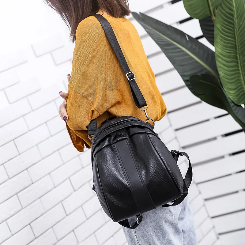 

Korean-style New Style PU Leather Shell Backpack Schoolbag Fashion Casual Multi-functional Contrast Color WOMEN'S Bag