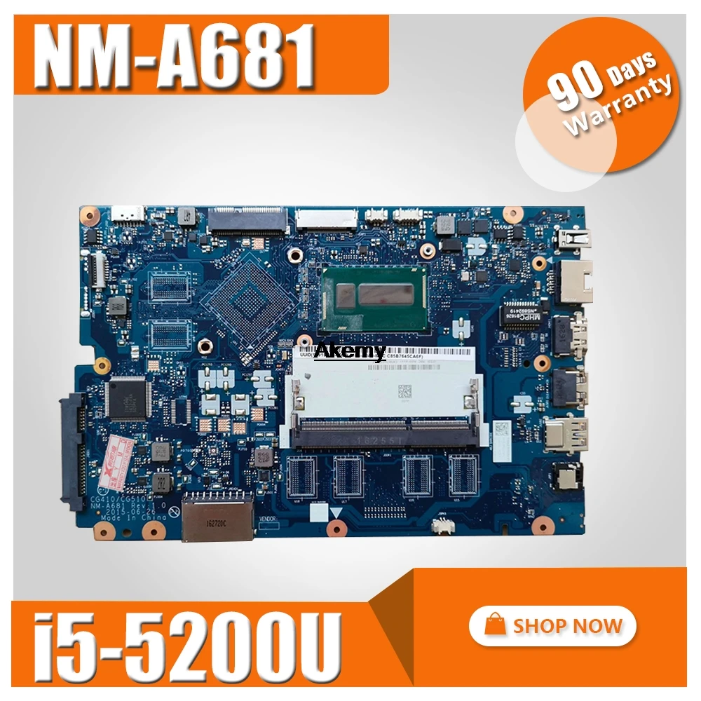

FOR Lenovo Ideapad 100-15IBD Laptop Motherboard 5B20K25458 SR23Y I5-5200U CG410/CG510 NM-A681