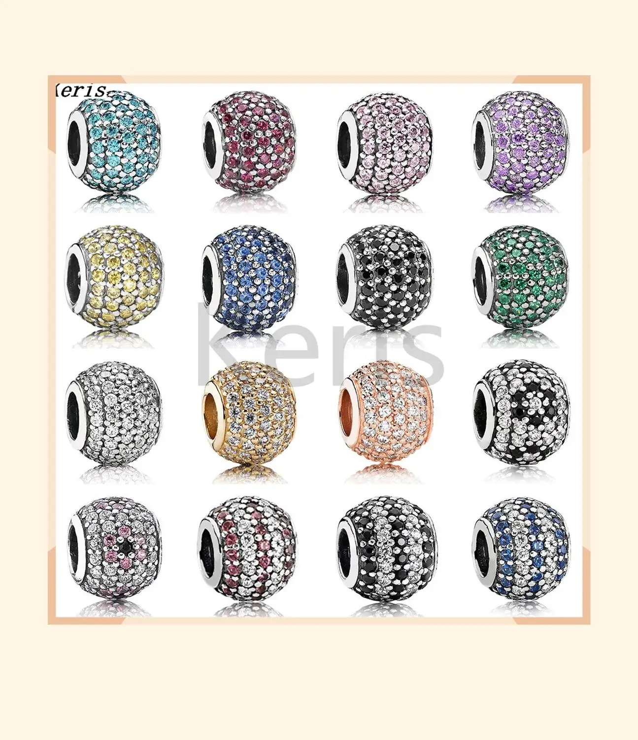 

2019 New High Quality S925 Silver Pink Red Silver Pave Ball Charm Bracelet Variety Beads DIY Original Female Jewelry Accessories