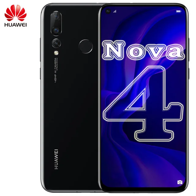 HUAWEI NOVA 4 LTE сотовый телефон 6,4 дюймов 6 ГБ 128 ГБ Kirin 970 Восьмиядерный Android 9,0 отпечатков пальцев 4* камеры - Цвет: Black