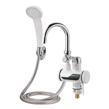 

Sink Faucet with Removable Shower Electric Head and Instant Hot Water Cold LED with Temperature Indicator EU Plug-Dropship