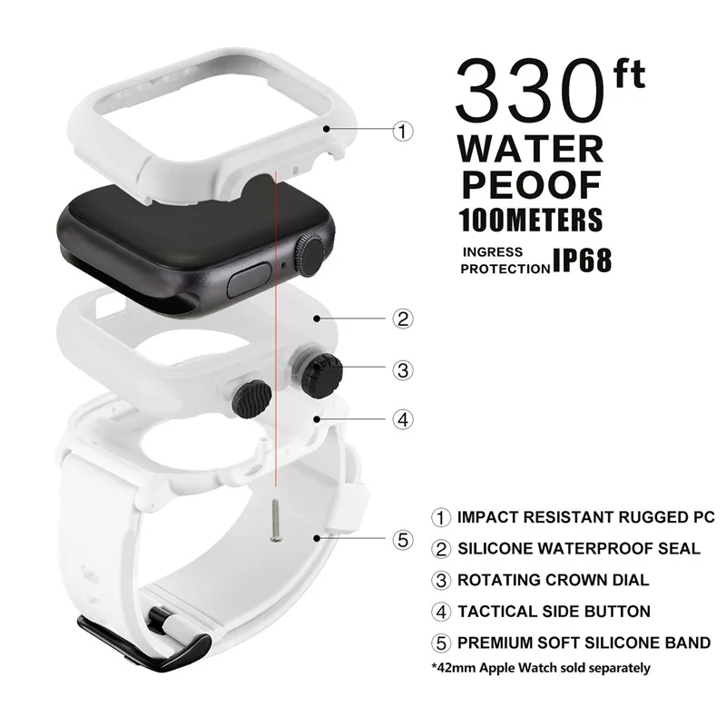 Водонепроницаемый шок ударопрочный чехол для Apple Watch Series 5 4 3 2 1 мягкая силиконовая