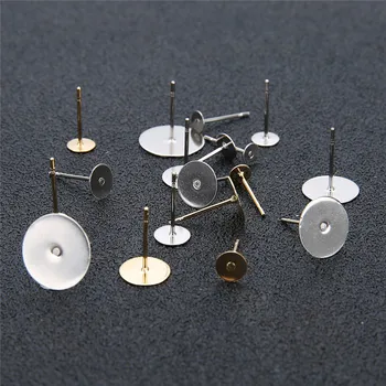 

50pcs 3 4 5 6 8 10 12mm Stainless Steel Earring Hooks With Bezel Blank Earring Base Cabochon Settings For Jewelry Accessories