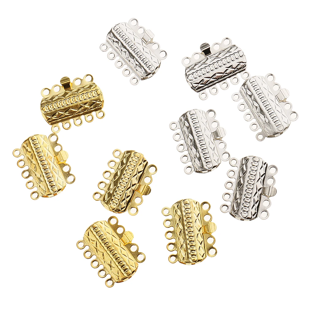 10pcs Gold silver color Color Pinch Push Clasps 5 Strands 18x15mm Buckle DIY Accessories For Jewelry Necklace Bracelet Making Findings
