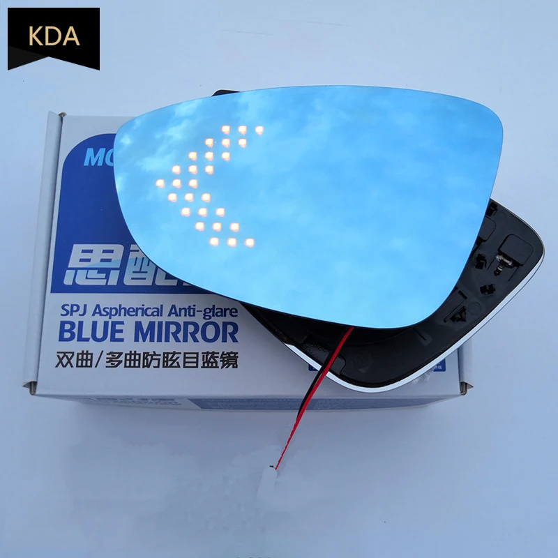 2pcs Blue Wing Mirror Glass Heated Angle Wide Glare Proof LED Turn Signal Lamp for VW CC 2009 2010 2011-2018 Scirocco 2008-2016