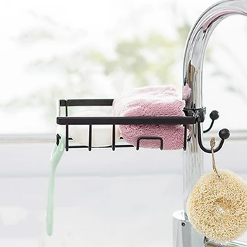 

Black Iron Art Faucet Storage Rack Kitchen Drainage Shelf Sink Storage Hanging Holder Stand Soap Sponge Dish Drainer