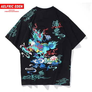 

Aelfric Eden Hip Hop Chinese Dragon Print Tshirt Men Harajuku Streetwear Short Sleeve 2020 Summer Oversize Loose Tops Tees Black