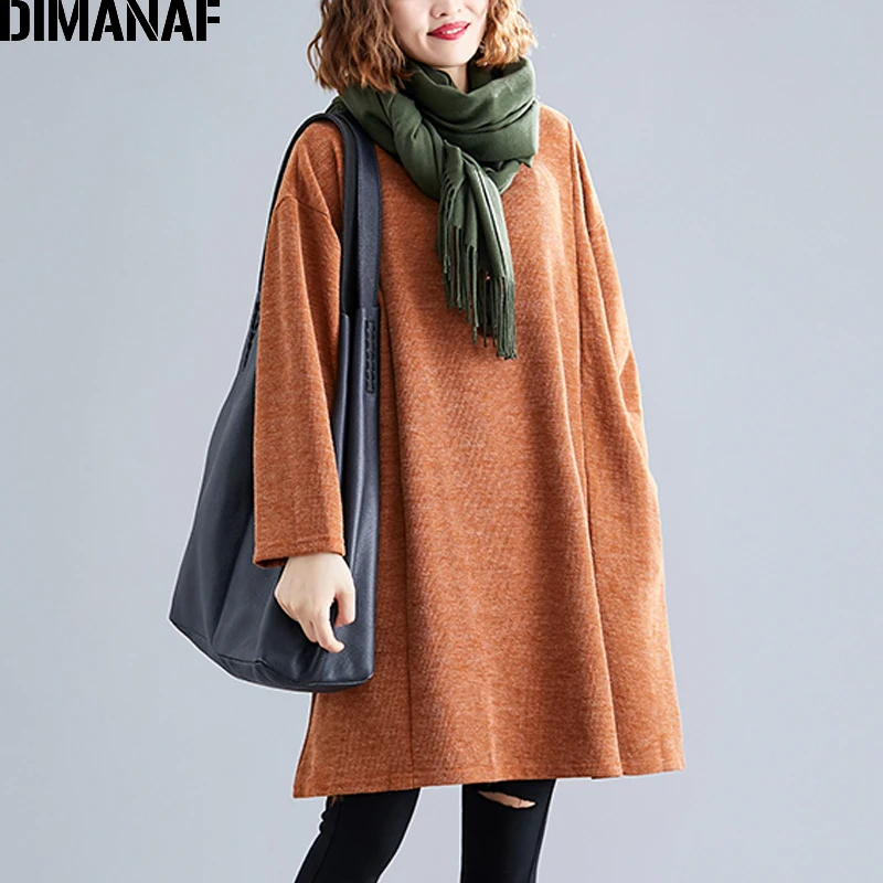  DIMANAF Plus Size Women Sweatshirts Knitted Female Tops Shirts Autumn Winter Long Sleeve Big Size L