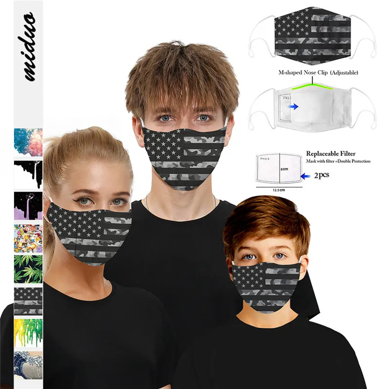 

3 Adult children 2020 new digital printing masks protection safety adjustable masks dustproof and smog 5 layer synthetic filter