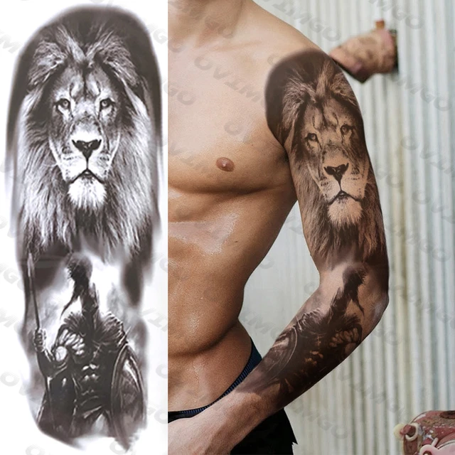  Briyhose Manga de tatuaje temporal de leopardo de león para  hombres y mujeres, tamaño grande, de brazo completo, bosque de lobos,  tribales, manga de tatuajes falsos para adultos, de larga duración