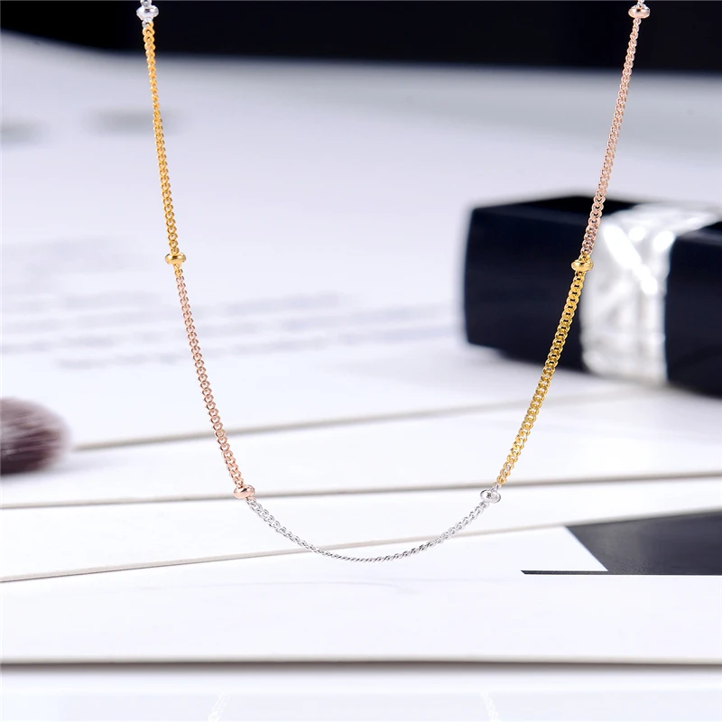 

100% 925 Silver Tri-color Hybrid Fashion Necklace Size 45cm sterling silver necklace