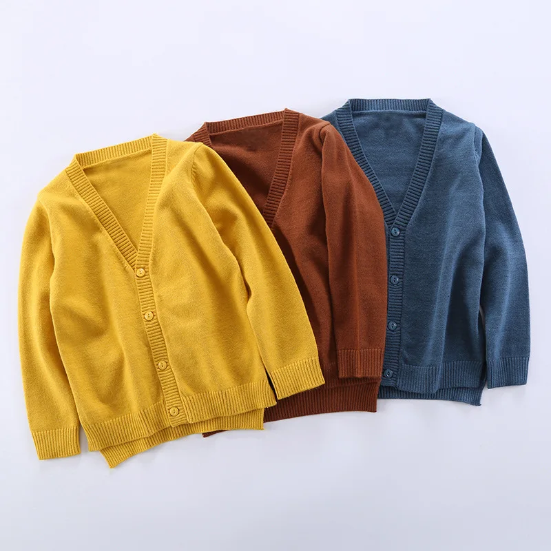 

2019 Autumn Children Solid Color Long Sleeve Sweater Cardigan Woollen Sweater Knitted Coat Thick Thread Linen Flower Color Versa