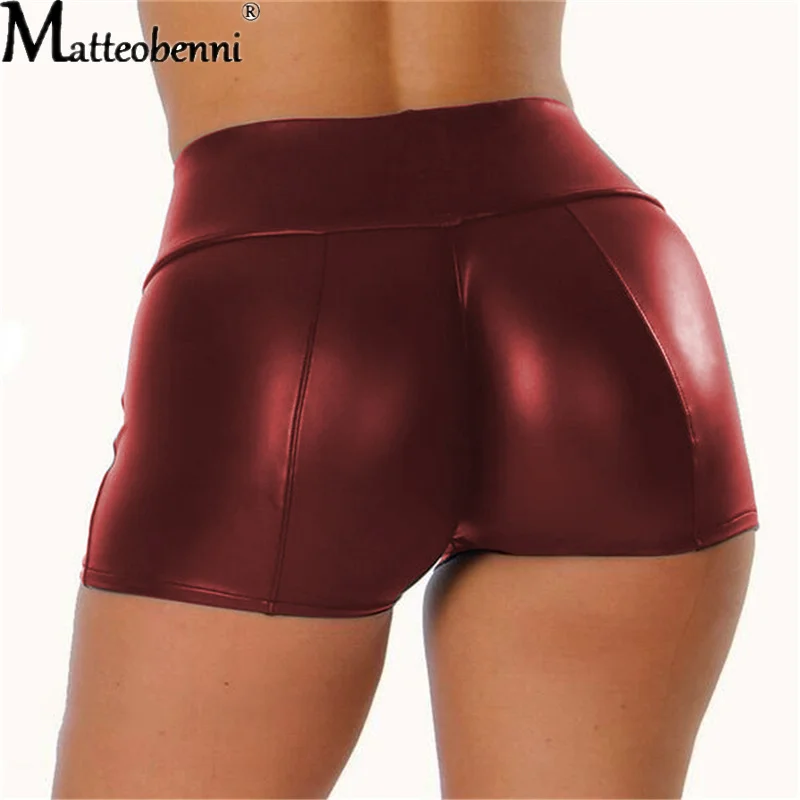 Sexy Womens Shorts Elastic High Waist Wetlook Faux PU Leather Short Pants Latex Hot Goth Shorts Pole Dance Clubwear Mini women lingerie set women crotchless shorts women exercise shorts