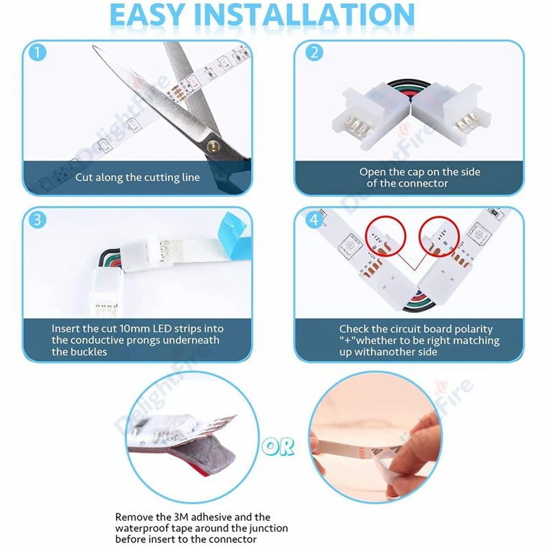 Connecteur de bande LED RVB réglable, angle LED, 2 broches, 3 broches, 4  broches, 8mm, 10mm