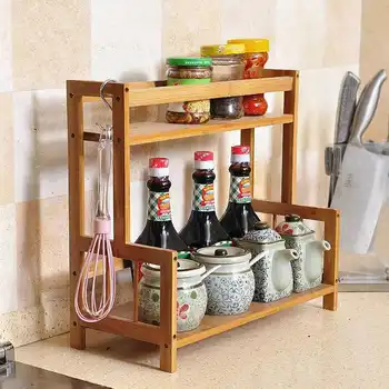 

2/3 Tier Kitchen Storage Spice Organizer Storage Rack Shelf for Home Multi-Function Natural Wood Food Holder Organizer Shelves