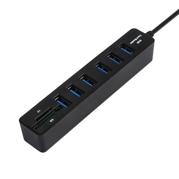 2 in1 комбо супер Скорость черный USB 2,0 6 Порты и разъёмы USB hub-разветвитель концентратор Plug and Play+ TF/SD кард-ридер BK небольшой Размеры# LR3