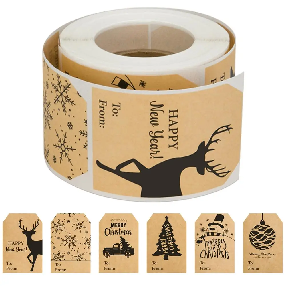 

150 pcs 1 roll of 6 Christmas style kraft paper stickers Used as a Christmas gift to decorate office or stationery decoration