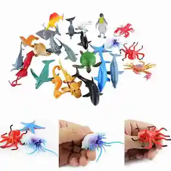 

24 Pcs Sea Life Animals Dolphin Crab Shark Turtle Model Action Figures Figurines Ocean Marine Aquarium Miniature Education Toys