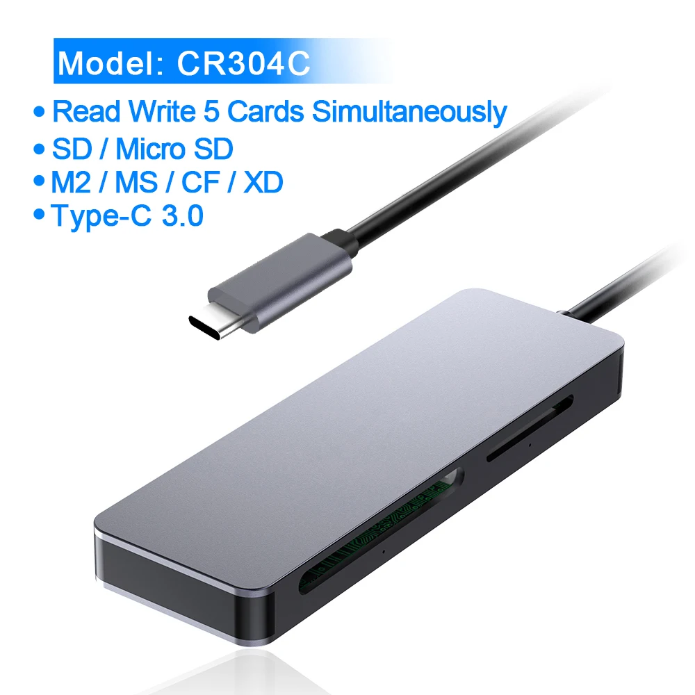 Rocketek считывание карт памяти с 5 картами usb 3,0 type c адаптер для micro SD/TF CF MS XD compact flash microsd компьютера - Цвет: CR304C