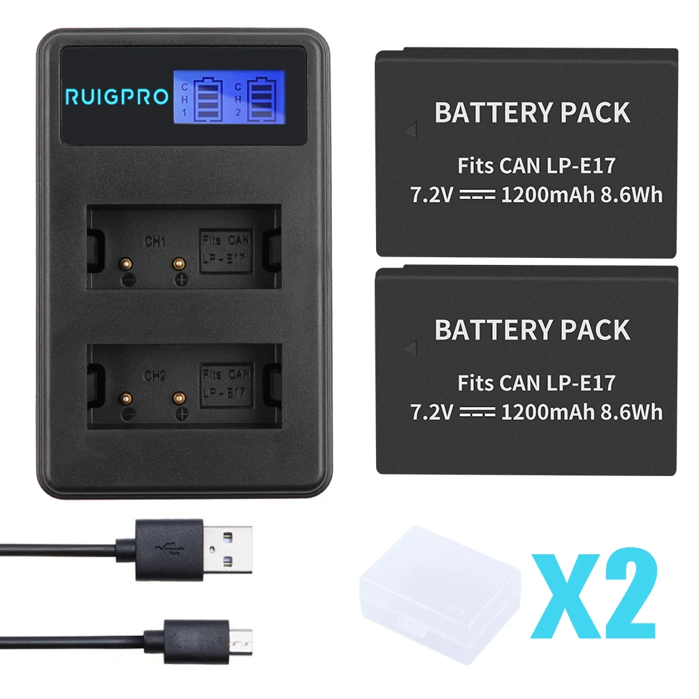 

RP 1200mAh LPE17 LP E17 LP-E17 Battery+LCD Dual Charger for Canon EOS 200D M3 M6 750D 760D T6i T6s 800D 8000D Kiss X8i L10