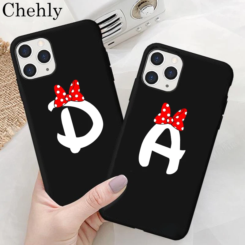 Cute Bow-Knot Case For Iphone 6S 7 8 11 12 Mini Plus Pro X Xs Max Xr Se Letters A B C Cases Soft Silicone Tpu Accessories Cover