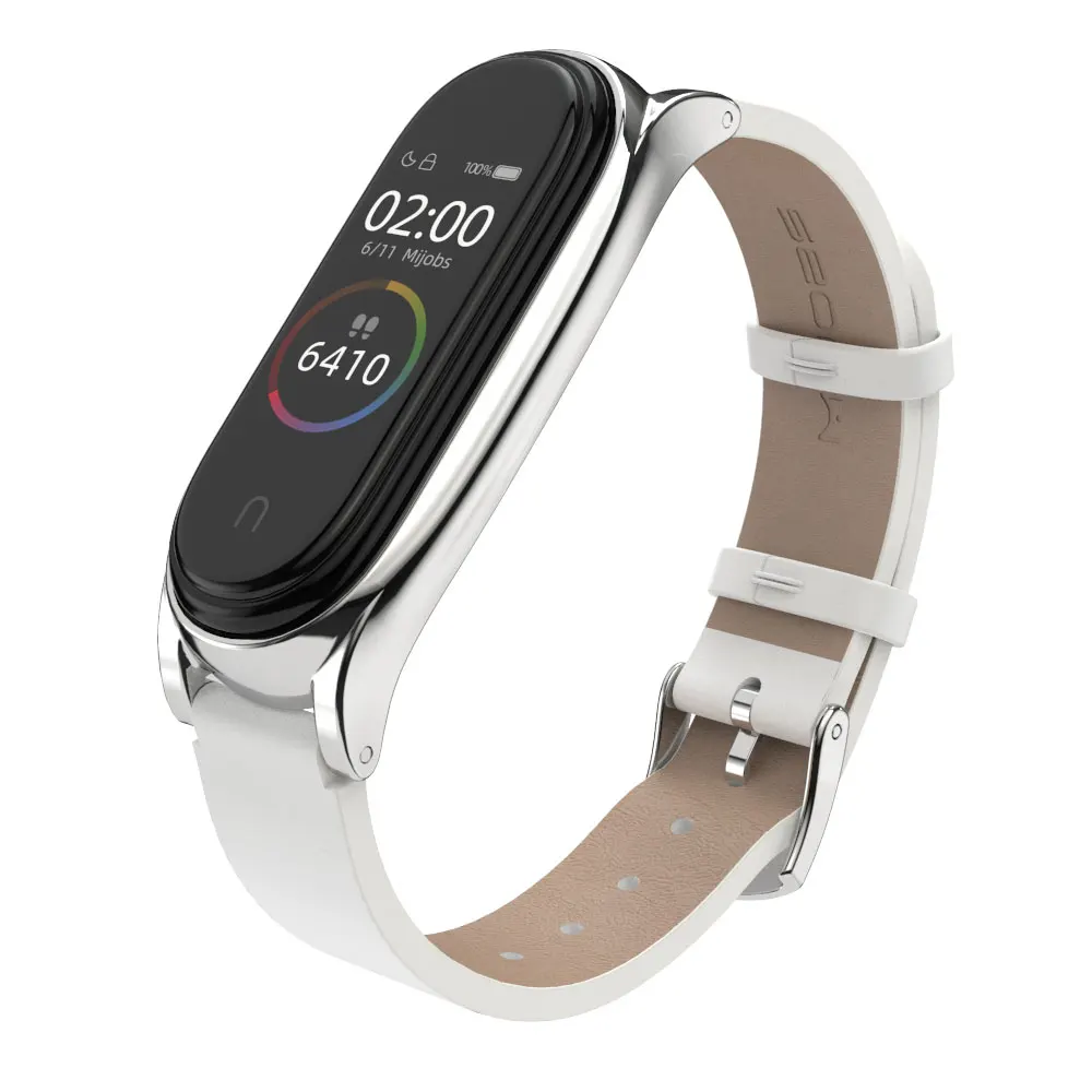 Браслет из ПУ кожи для Mi Band 5 4 3 наручный металлический браслет Xiaomi