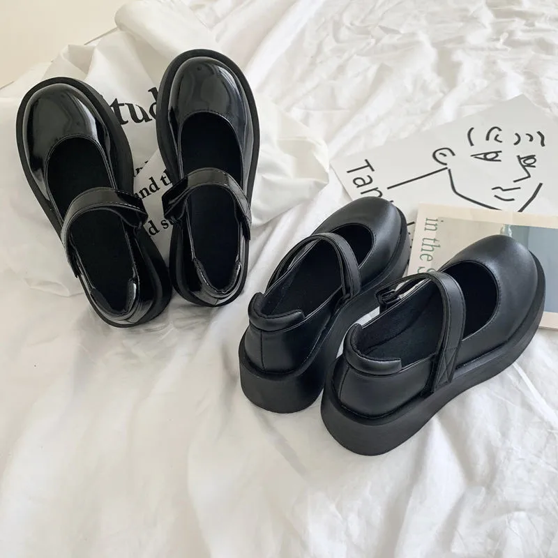 Chunky Demonia Wedges Shoes Gothic Patent Leather Round Toe Platform Lolita Mary Jane Flats Women 2021 Classics Fashion Loafers