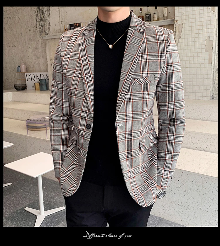 Vestidos De Novia осенние клетчатые блейзеры мужской костюм Slim Fit бизнес Veste Homme костюм Мужская офисная куртка в клетку