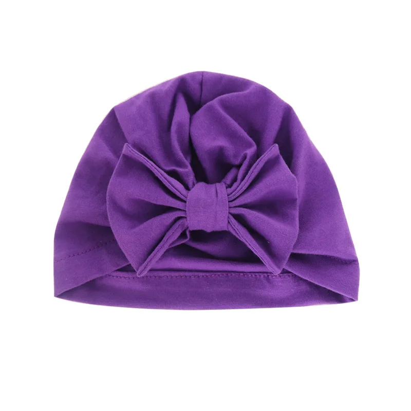 Dark Purple Хлопковая шапка для маленьких девочек; зимние теплые шапки для мальчиков; мягкие шапочки для новорожденных; реквизит для фотосессии; Детские богемные тюрбаны с бантом; шапочка - Цвет: Dark Purple
