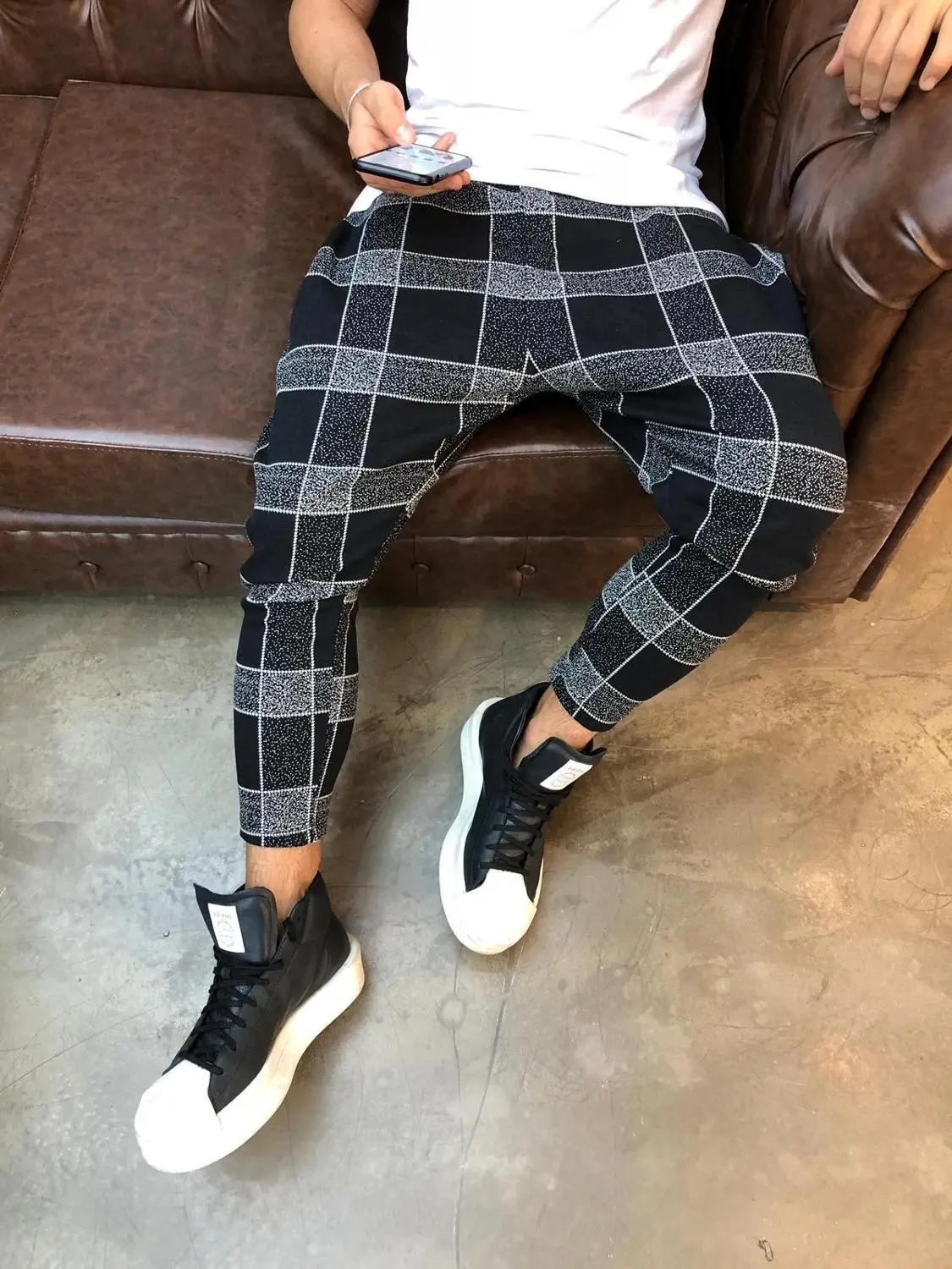 Hombres облегающие 2019 hombres Chino pantalones sóper cómodos elaticos para disegno a cuadros rayas lat |
