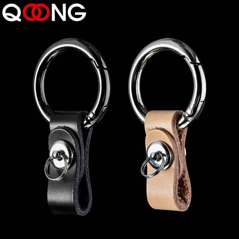 

QOONG Genuine Leather Hand Woven Keychain Metal key Rings Chains Customize Personalized Gifts Car Key Holder For Auto Keyring
