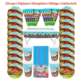 

81Pc/Lot Cartoon Cocomelon Disposable Tableware Design Kid Birthday Party Paper Plate+Cup+Napkin+ Flag+Tablecloth Party Supplies