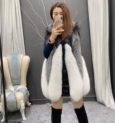 Gray and white Высокое качество, в набор входит две цвет подходит ко всему натуральным лисьим мехом Меховой жилет для женщин стильные серьги капли воды дизайн натуральный меховой жилет, жилет - Цвет: Gray and white