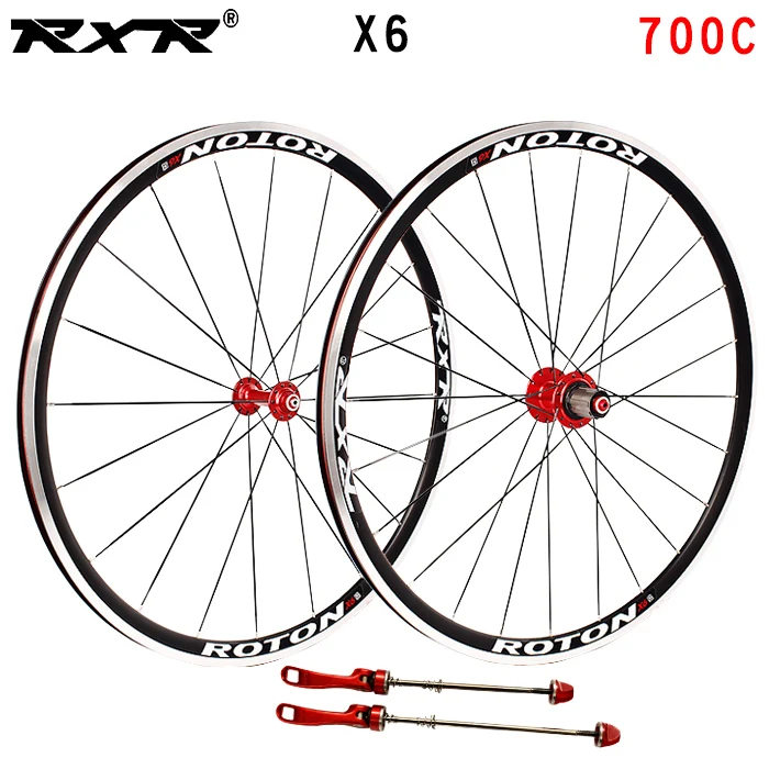 RXR колеса для шоссейного велосипеда X6 700C подшипниковые колеса 7-11 скоростей V тормоз клинчер Передние Задние алюминиевые колесные диски из сплава - Цвет: 700C Red 100x130mm